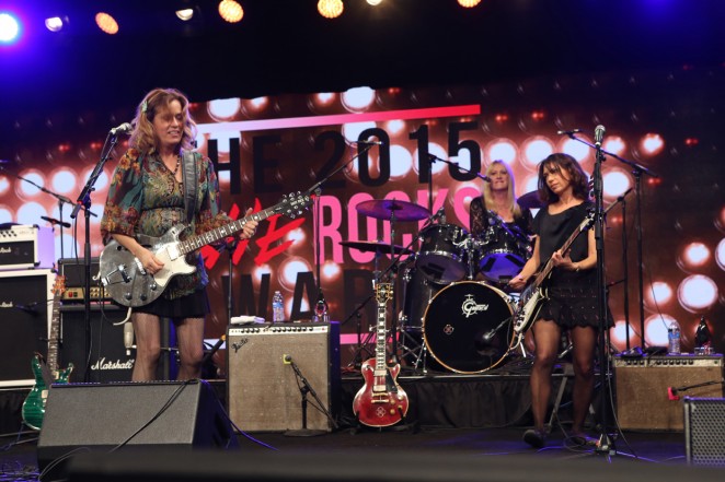 Vicki Peterson, Debbi Peterson and Susanna Hoffs of "The Bangles" attend the 2015 National Association of Music Merchants show at the Anaheim Convention Center on January 23, 2015 in Anaheim, California.  (Photo by Jesse Grant/Getty Images for NAMM)